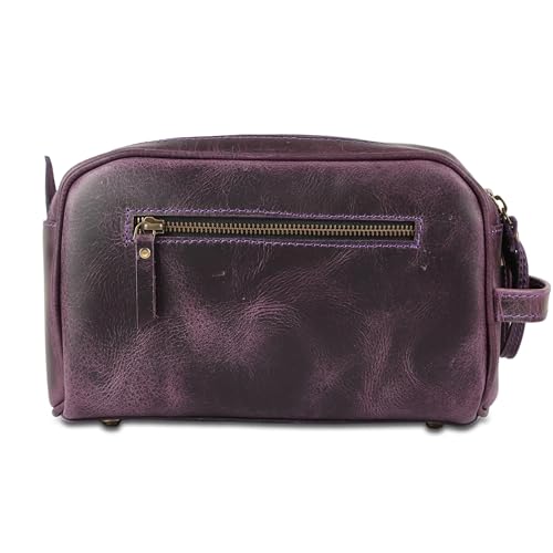 KomalC Travel Toiletry Bag – Premium Leather Dopp Kit for Men & Women with Water-Resistant Lining & Spacious Zippered Organizer - style: 1 Zip Classic Purple