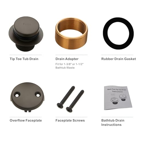 HIDROP Oil Rubbed Bronze Tub Drain Assembly Kit, 2-Hole Overflow Faceplate | Tip Toe Tub Drain Kit, Stainless Steel, Universal Fine/Coarse Thread fit 1-3/8" or 1-1/2" Tub Drain, Bath Drain Replacement - color: Bronze, style: 2 Holes