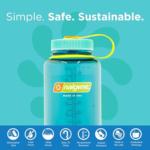Nalgene 32 oz Wide Mouth Water Bottle | BPA-Free, Durable & Leak Proof, Lightweight Bottle for Hiking & Gym, Work & Travel - color: Cerulean, size: 32 Ounces (Pack of 6)