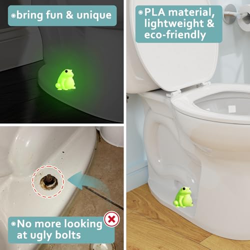boeemi Glow in The Dark Frog Toilet Bolt Covers Caps Decorative 2 Pcs | Luminous Green PLA, Bottom Hole 0.94'', Covers Rusty Bolts, Fun Bathroom Decor for Kids, Glows After Light Exposure - style: Frog