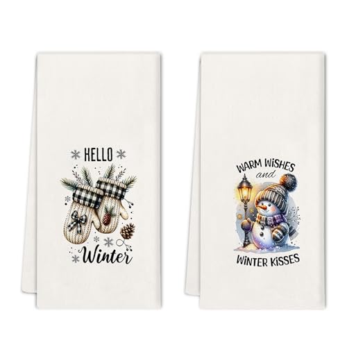 Snowman Gloves Kitchen Towels Gifts Set, Funny Christmas Xmas Decor, Winter, Hello Winter Snowman Hand Towels Dish Towels for Kitchen Bathroom, 16x24 Inch, Set of 2 - color: Snowman2