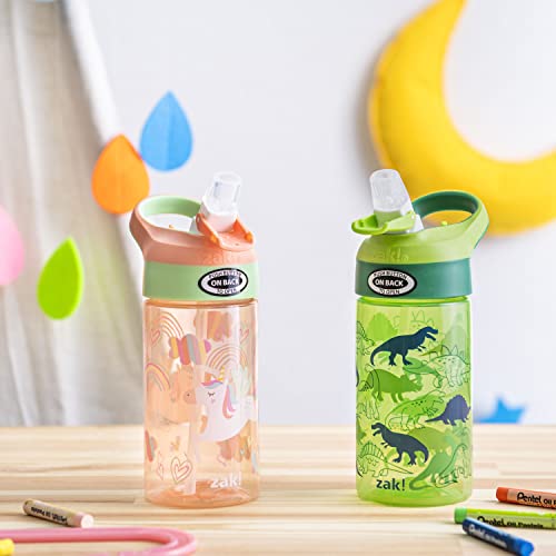 Zak Designs 16oz Riverside Kids Water Bottle with Spout Cover and Built-in Carrying Loop, Made of Durable Plastic, Leak-Proof Water Bottle Design for Travel (Unicorn & Dino Camo, Pack of 2) - color: Unicorn & Dino Camo