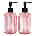 Pack of 2 Glass Soap Dispenser with Black Pump, 400 ml Refillable Pump Dispenser for Kitchen, Bathroom, Laundry Room, Liquid Glass Bottle for Washing Up Liquid, Shampoo, Conditioner (Pink) - color: Pink