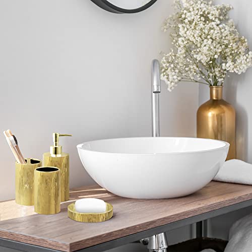 Blue Donuts Bathroom Accessories Set, Toothbrush Holder, Soap Dispenser, Gold, Ceramic, 4 Piece - color: Gold