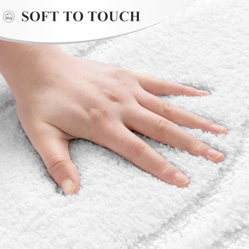 Bsmathom Bathroom Rugs Sets 3 Piece, Soft Non Slip Microfiber Bath Mat and U-Shaped Contour Toilet Rug, Machine Washable Absorbent Shaggy Bathroom Set, White - color: White