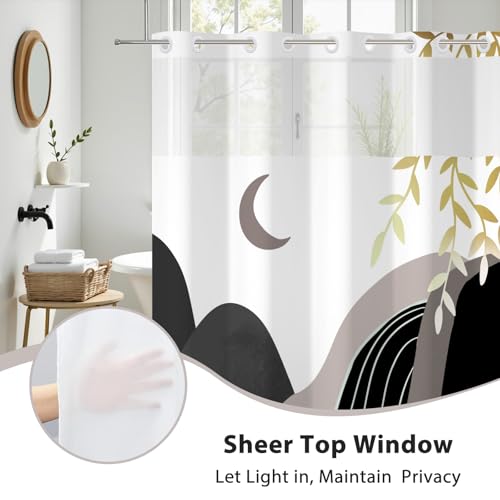 No Hook Shower Curtain Mid Century Boho with Snap in Liner, Hotel Grade Abstract Modern Shower Curtains Set for Bathroom, Spa Like Bath Curtain, Gray, 71" W x 86" L - color: 01 Mid Century - Gray, size: 71"W x 86"L (Pack of 1)