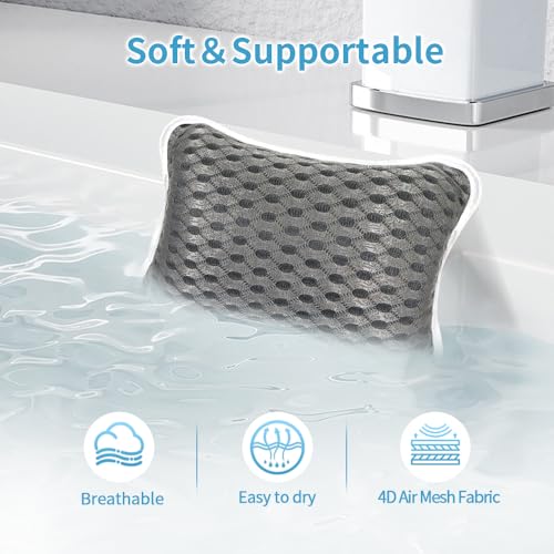 Luxury Bath Pillows for Tub, Slip Resistant Waterproof Bath Pillows for Tub Neck and Back Support with 2 Strong Suction Cups, Relaxing Spa Essentials (Dark Grey) - color: Dark Grey