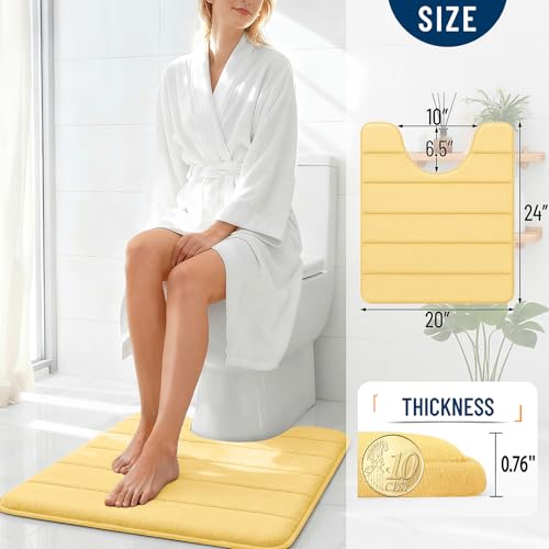 OLANLY Memory Foam Toilet Rugs U Shaped 24x20, Super Soft Absorbent Contour Bath Rugs, Quick Dry, Machine Washable Toilet Mat, Bathmat Floor Carpet, Bathroom Home Decor Accessories, Yellow - color: Yellow, size: 24" X 20" Contour Rug