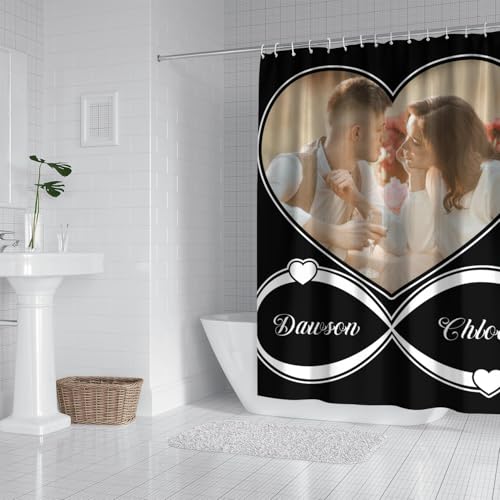 Personalized Shower Curtain Set Custom Photo Shower Curtains Modern Minimalist Home Bathroom Curtain Decor with 12 Hooks 72 Inch Wide * 72 Inch High - color: 1 Photo-2, size: 72"W x 72"L (Pack of 1)