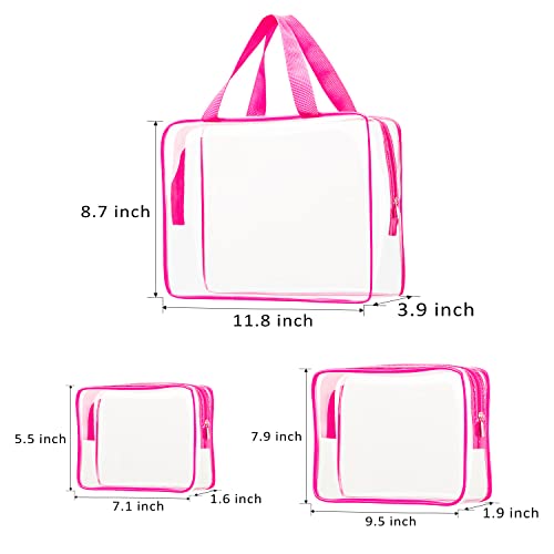 6pcs Clear Cosmetic Bags, TSA Approved Toiletry Bag Set Crystal Clear Travel Beach Essentials Bag Organization PVC, Clear Makeup Bags Luggage Pouch Carry on Airport Airline Compliant Bag Women Men - color: 6pcs Hot Pink（1 Large, 2 Medium, 3 Small）