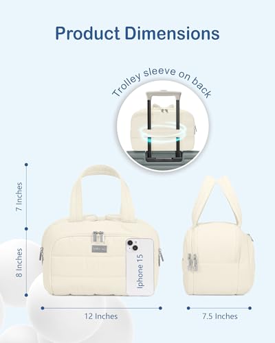TOPDesign Travel Toiletry Bag for Women, Puffer Large Toiletry Bag, Lightweight Cosmetic Makeup Organizer with Handle for Traveling, Accessories, Essentials, Toiletries (Ivory White) - color: Ivory White