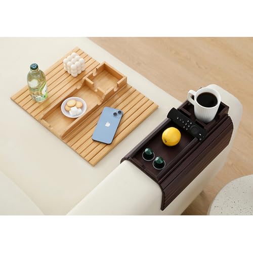 Bamboo Couch Cup Holder Arm Tray Table，Foldable Couch Drink Holder Armrest Table，Sofa Arm Rest Tray，Flexible Arm Chair Table Tray Recliners for Drink,Cups, Snacks, Phone, Remote (Bamboo) - color: Bamboo