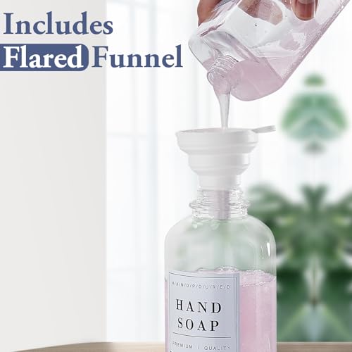 Glass Soap Dispenser with Pump,Tray,Funnel, Countertop Soap and Lotion Dispenser Set of 2 with 60 Stickers, Dish and Hand Soap Dispenser Bottle for Kitchen,Bathroom,Shower, 500ml/16.9oz - color: Blk-5010-2s