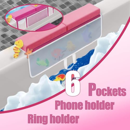 Bath Kneeler –8 Suction Cups & 1.5" Padding.Certified Non Toxic Bath Kneeling Pad for Bath Tub & 5 Bath Toy Organizer. Fast Dry Baby Bath Kneeler and Elbow Rest Pad Set by Supa Ant-Pink. - color: Pink With White Pockets