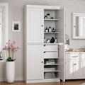 Palace Imports Solid Wood Tall Bathroom Pantry Cabinet with 4 Wooden Doors & Adjustable Shelves, White - 100% Eco-Friendly, Renewable, Space-Saving Storage, 71.5" H x 32" W, Made in Brazil - color: White