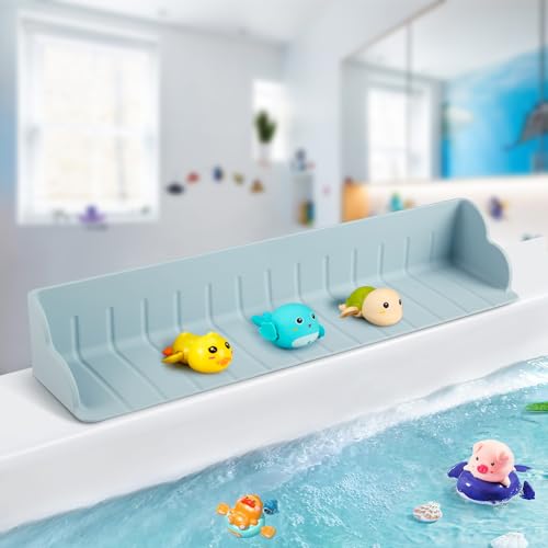 Bathtub Splash Guard for Tub, Silicone Bathtub Caddy Tray with Play Shelf, Kids Bath Tub Shelf and Organizer for Baby Bath Toys, Bath Toy Holder, Toddler Bathtub Accessories(Classic Blue) - color: 1 Piece