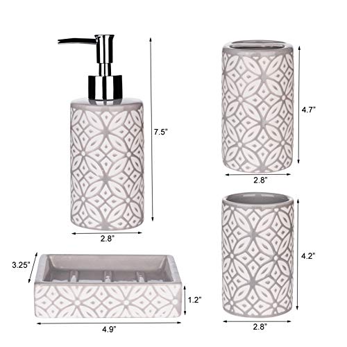 Groovy Bathroom Accessories Set - Complete Bath Accessory Sets Includes Soap Dispenser, Toothbrush Holder, Tumbler, Soap Dish, - color: Grey