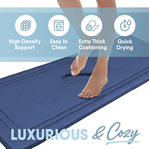 MICRODRY Quick Drying Memory Foam Framed Bath Mat with GripTex Skid-Resistant Base, Runner - 24x58, Blue - color: Blue, size: 24" x 58"