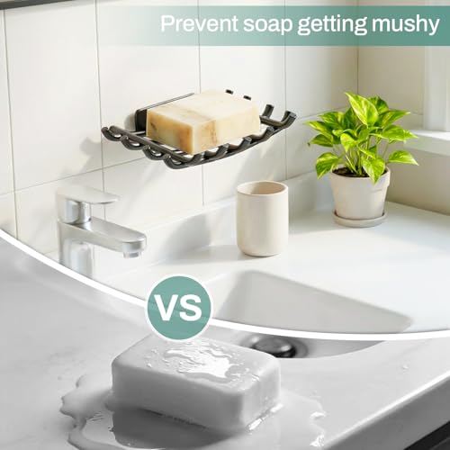 Bar Soap Holder for Shower Wall, Self Draining Plastic Bar Soap Dish Tray Container Case for Bathroom Sink, Adhesive Shower Soap Dish Holder Wall Mounted, Black 2 Pack - color: Black