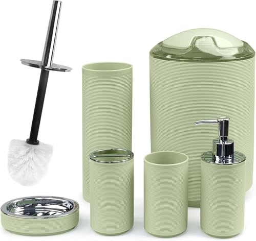 CERBIOR Bathroom Accessories Set Bath Ensemble Includes Soap Dispenser, Toothbrush Holder, Toothbrush Cup, Soap Dish for Decorative Countertop and Housewarming Gift (Apple Green) - style: Apple Green