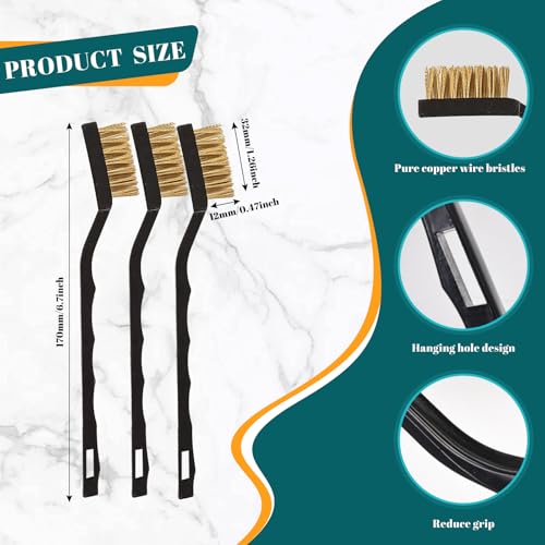 12 Pcs Mini Brass Brush Set, Brass Scratch Brush with Curved Handle | Cleaning Weld Slag and Rust - style: Brass
