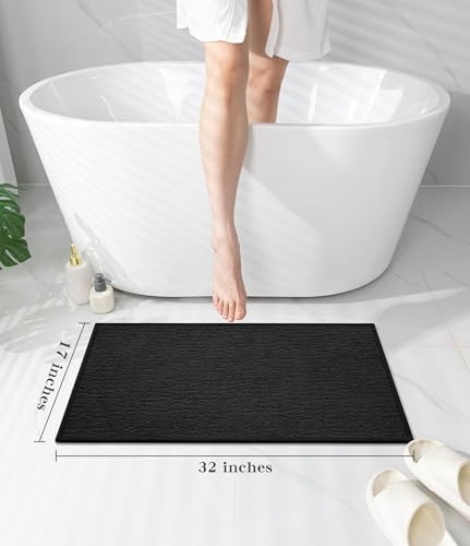 chakme Bathroom Rugs Mat 32x17, Ultra Thin Non Slip Bath Mat Quick Dry Absorbent Bath Mat for Bathroom Floor, (Black, 32"x17") - color: Black, size: 2'8" x 1'5"(Rectangular)