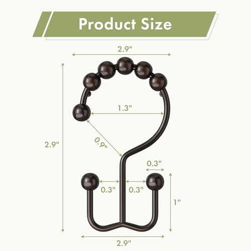 Amazer Shower Curtain Rings, Rust-Resistant Metal Double Shower Hooks for Curtain Rolling Shower Curtain Hooks Rings Shower Rings for Bathroom Shower Curtain Rod, Bronze, Set of 12 Rings - color: Bronze, style: Modern - Double Hooks