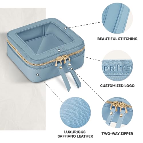 Prite Small Makeup Bag for Women Portable Clear Makeup Bag Cute Mini Waterproof Travel Cosmetic Bag with Gold Zipper for Car Essentials(Blue) - color: Blue, size: Mini - Single Layer