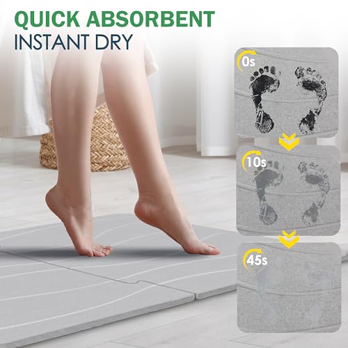 MOPHONICHOME Extra Large Stone Bath Mat 32 x 20 inches - Diatomaceous Earth Bathroom Stone Mat, Non Slip Quick Dry Diatomite Bathroom Rug, Absorbent, Modern Design, Easy to Clean, Grey - color: Extra Large Gray