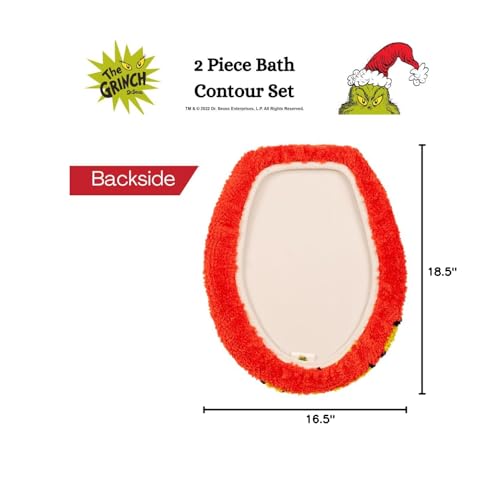 Collectibles Grinch by Dr. Seuss Holiday & Christmas Poly Knit 2 Piece Toilet Cover, Non Slip and U-Shaped Contour Toilet Mat, (Officially Licensed Product) By Franco - color: Grinch - Bath Contour Set