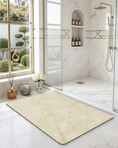 DEXI Bathroom Mat Ultra Thin, 36x24 Non Slip Bath Rug for Shower Floor, Absorbent Quick Dry Marble Bathmats Low Profile, Beige - color: Beige, size: 36" X 24" (Rectangular)