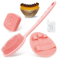 Silicone Back/Body/Face Scrubber & Lymphatic Contour Face Brush Set 4PCS, 13.4'' Soft Back Scrubber, 360° Anti-Slip Bath Glove, Unique Side-bristled Face Scrubber for All-Round Cleaning(Pink) - color: Pink*4