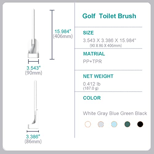 Toilet Brush, Long Handle Golf Toilet Brush with Holder 360° Deep Cleaning Flexible Silicone Toilet Cleaner Brush Wall Mounted for Bathroom (White) - color: White