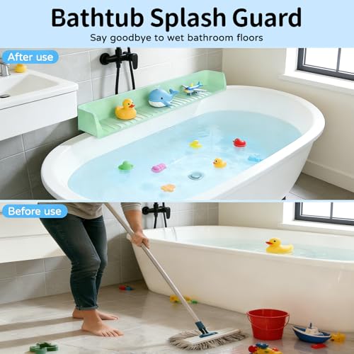 Splash Guard for Bathtub, 31-Inch Silicone Tub Toy Tray for Kids | Bathtub Splash Guard for Kids, Tub Edge Guard with Toy Holder Shelf to Help Reduce Spills and Keep Floors Dry - color: Green