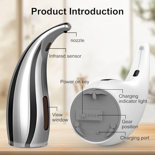 300ml Touchless Automatic Soap Dispenser Silver Magnetic Charging | Infrared Induction 4 Gear Adjustable Liquid Output Minimalist IPX6 Waterproof Design for Kitchen Bathroom Hotel Daily Use - color: Silvery