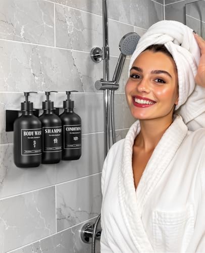Luxspire Shampoo and Conditioner Dispenser, Shower Soap Dispenser Wall Mounted 3 Sets, 17OZ Shampoo and Conditioner Bottles for Bathroom, Shower Wall and Hotel, Black - color: Matte Black
