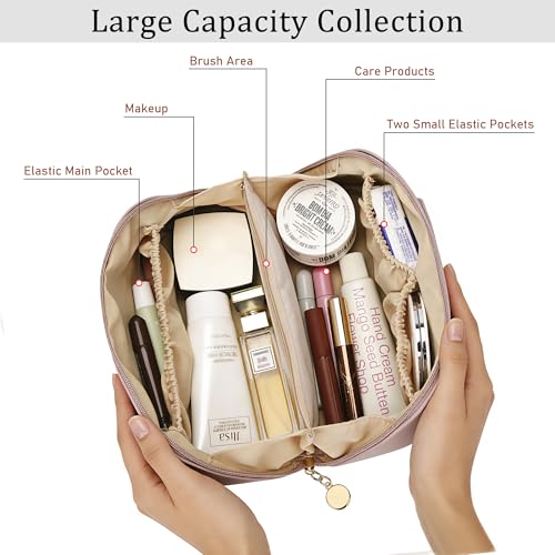 Initial Makeup Bag Gifts for Women Bridesmaid Gifts Travel Toiletry Personalized PU Leather Waterproof Cosmetic Bag (Medium-Pink-R) - color: MediumPink, style: R