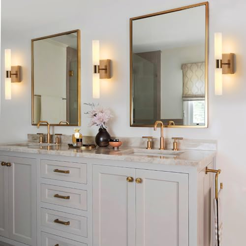 KUZZULL Modern Wall Sconces, Set of 2 Brushed Brass Gold, Frosted Glass Shade, Indoor Wall Mounted Lights, Bathroom Sconces, 36 cm, for Bedroom Wall Lamp - color: brass gold frosted