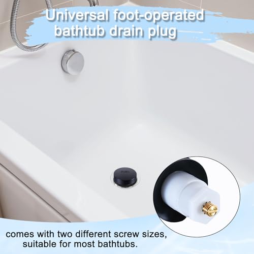 Universal Toe Touch Bathtub Drain Stopper - 3/8'' & 5/16'' Thread Studs with Star-Shaped Lock Washer, Matte Black (1 Pack) - color: Matte Black