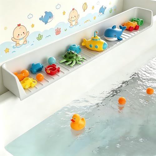 Splash Guard for Bathtub, 31-Inch Silicone Tub Toy Tray for Kids | Bathtub Splash Guard for Kids, Tub Edge Guard with Toy Holder Shelf to Help Reduce Spills and Keep Floors Dry - color: White