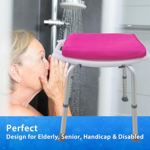 AEROiVi Shower Seat Cushion for Shower Chairs, Transfer Benches in Bathtub, Cushion for Sauna, 3D Mesh Pad with Hook, Slip-Resistant, Design for Elderly, Senior, Handicap Disabled - size: Pink