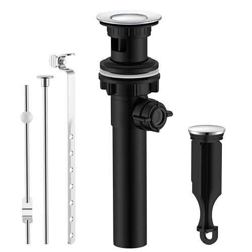 KENES Bathroom Sink Drain Stopper with Lift Rod, Chrome Sink Drain with Overflow, Lavatory Pop Up Drain Assembly for Bathroom Vanity Sink, LJ-P701-5 - color: Chrome, size: Small Pop up Cap (With Overflow)