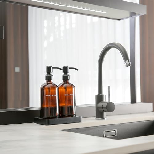 Prus Waso Amber Soap Dispenser Set, Soap Dispenser for Kitchen Sink with Black Stainless Steel Pump, Perfect for Kitchen Accessories Decor. (Amber) - color: Amber Bottle & Black Pump