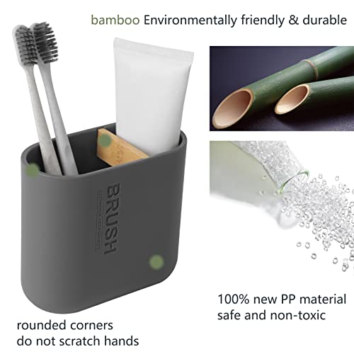 Toothbrush Holders Bamboo Electric Toothbrush Holder Bathroom Storage Organizer Countertop for Toothpaste, Floss, Razor, Grey - color: Grey