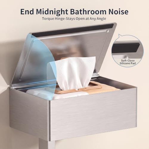 FORIOUS Toilet Paper Holder with Shelf, Sanitary Napkin Receptacle Tampon Holder, Wall Mount Toilet Paper Holder with Storage, Flushable Wipes Dispenser Fits for Bathroom Commercial, 6.5" L | Brushed Nickel 1 Pack - color: Stainless Steel, size: 1 Pack-6.