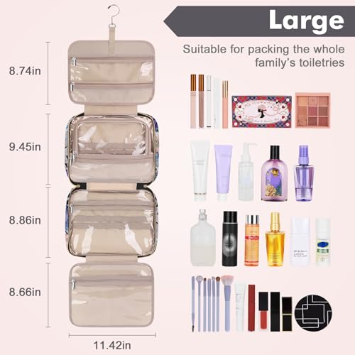 Wedama Toiletry Bag for Women, Large Cosmetic Travel Bag, Hanging Toiletry Bag for Bathroom, PVC Waterproof Makeup Bag, Toiletries Bag for Travel Business Trips and Camping, Black+Brown Floral - color: Black+Brown, size: Large, style: Minimalist