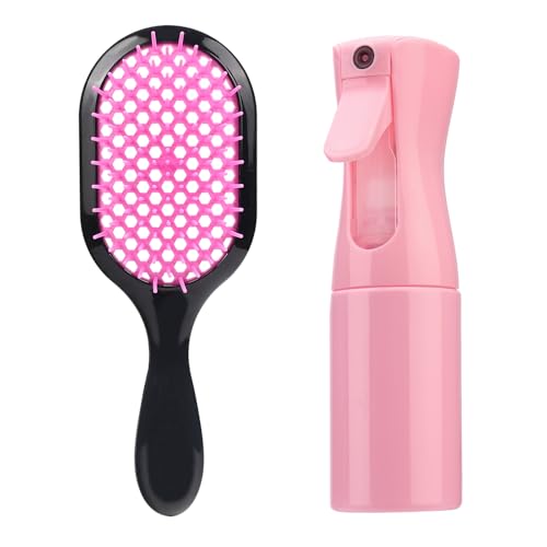 Detangling Brush,1 Pack Detangler Brush and 1 Pcs water spray bottle, Gentle & Effective Detangling on Wet or Dry Fragile Hair Types,Ultra-light, Detangling Brsuh ventilated and antistatic hairbrush - color: cherry blossom pink