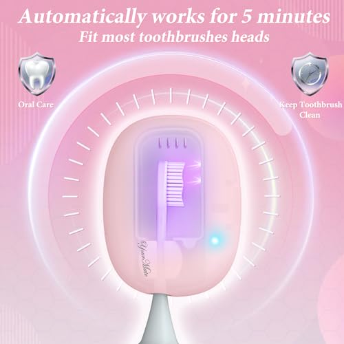 YourMate UVC Rechargerable Toothbrush Sanitizer Case Travel Toothbrush Covers Case with Holder for Houshold and Traveling or Business Trip Pink - color: Pink