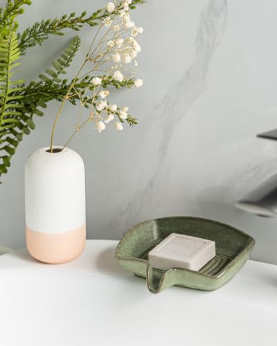 Self Draining Soap Dish, Ceramic Drain Soap Holder Waterfall Design Soap Saver for Shower, Bathroom, Sink, Kitchen and Countertop, Keeps Dry, Green - color: Green, size: Rectangular