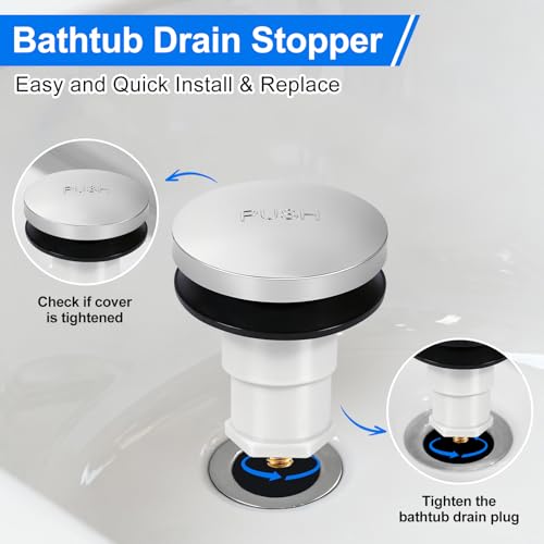 1 Pack 1068204 Bathtub Drain Stopper Replacement and Cover Compatible with Kohler Bathtub K-7272 K-7271 K-7259 K-7265, Bathroom Pop Up Tub Drain Stopper with 3/8'' Thread Studs (Chrome Cover) - color: Chrome Cover